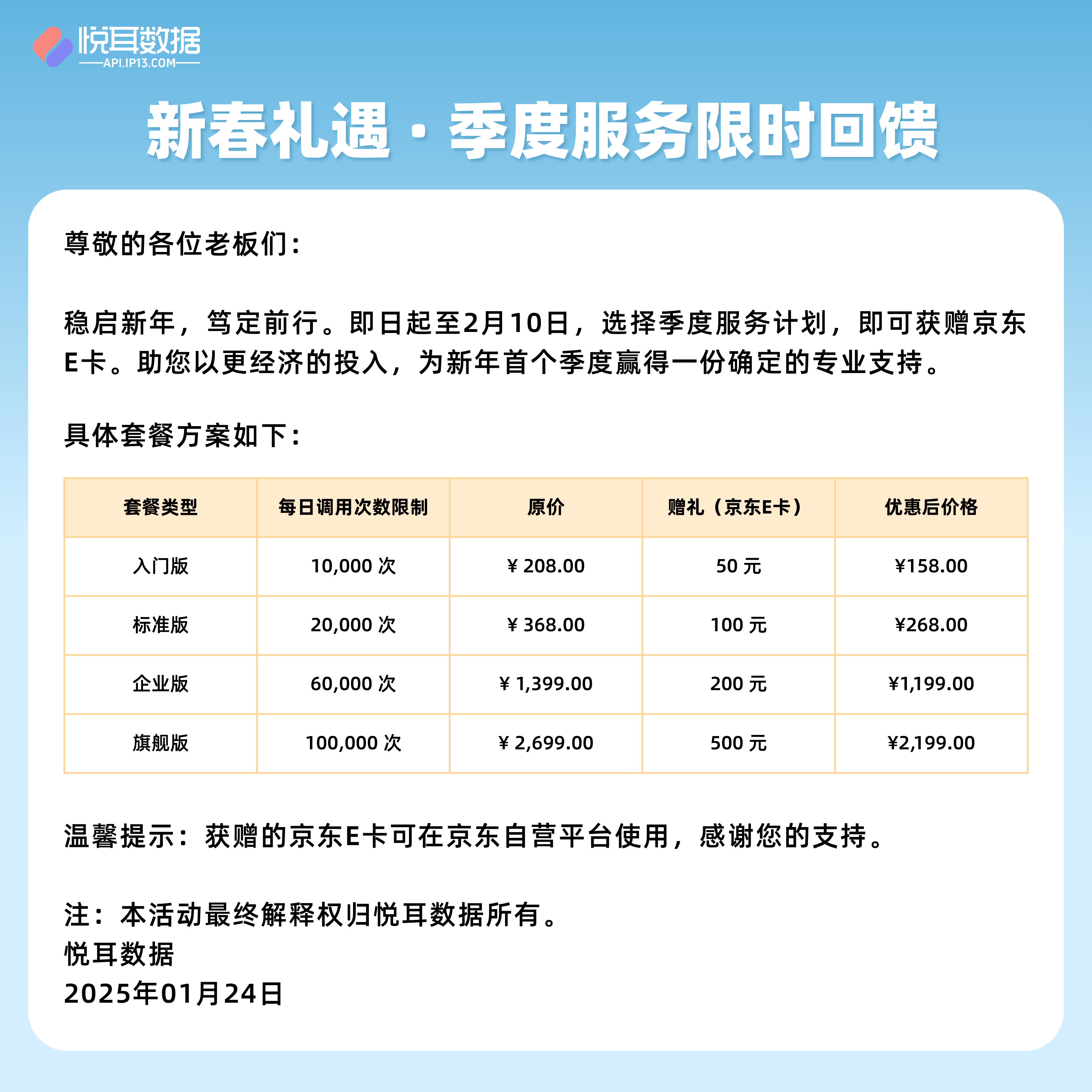 新春礼遇•季度服务限时回馈